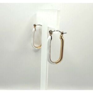 Gold & white enamel U-shaped huggie earrings
